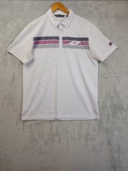 Travis Mathew Men&rsquo;s Large Golf Polo Shirt White Stripe Polyester Mesh Knit