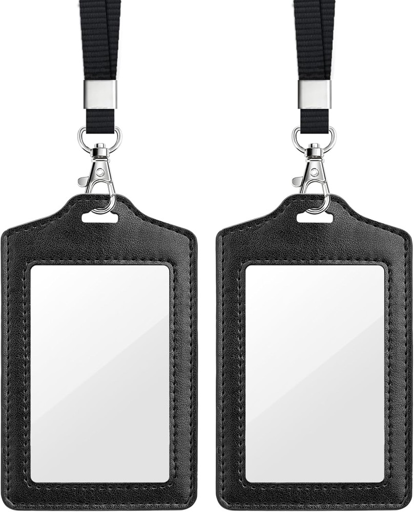 2 Pack Double Sided Clear Badge Holder with Lanyard, Black | Double-Sided Displa