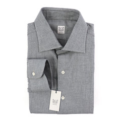 NWT GRIGIO Ash Gray Tic Weave 100% Cotton Spread Collar Dress Shirt 44 17 1/2
