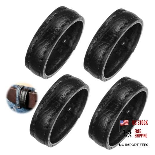 4Pcs Leather Belt Loop Keeper Flexible Belt Loop Straps for Men (Black) | 35mm