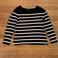 Old Navy black white stripe long sleeve crewneck lightweight sweater sz SP b39