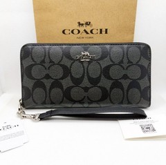COACH Long Zip Around Wallet Signature Black/Charcoal C4452 outlet New With Box