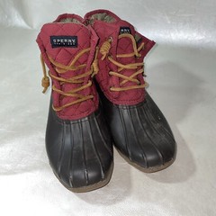 women’s sperry fall autumn winter duck boots burgundy brown size 7