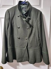 Mario Bellucci Banana Republic Green Wool Military Peplum Pea Coat Medium
