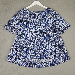 Chico&rsquo;s Linen Blouse Women&rsquo;s 3/ XL Floral Flowy Casual Travel Beach Blue White