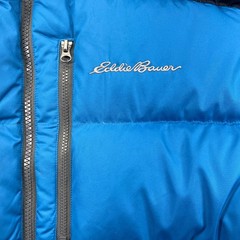 Eddie Bauer Puffer Jacket Mens Medium Blue Black EB650 Down Fill Winter Coat
