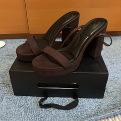 Windsor Brown Suede Slingback Heels Open Toe Block Heel Buckle Ankle Strap