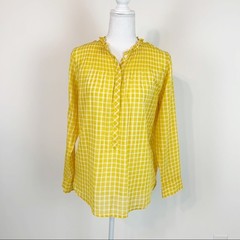 J crew window pane plaid pullover blouse size 2 long sleeve women size 2 yellow