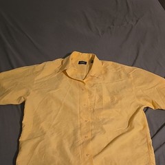 Haggar Men&rsquo;s L Regular Solid Yellow Short Sleeve Button-Up Point Collar Shirt