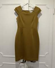 Calvin Klein Olive Solid Square Neck Sleeveless Sheath Knee Dress Zip Size 4