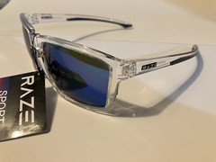 RAZE Eyewear Sunglasses Journey mirrored blue lens clear frame 26922