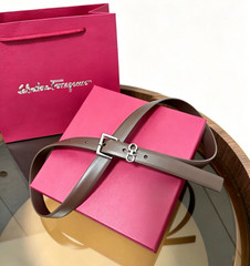 Ferragamo Women 1.8cm Brown Smooth Leather Belt Silver Gancini Pin Buckle