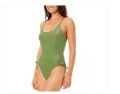 Salt + Cove Juniors&rsquo; Lurex Open-Back Scoop-Neck One-Piece Swimsuit – Olive M,L