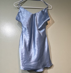 Blue Satin Full Slip Solid Spaghetti Strap Women&rsquo;s Size S Light Blue