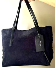 Jimmy Choo Twist East West Tote Bag Black Suede & Pebbled Leather Purse