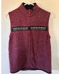 Woolrich Vintage Maroon Red Christmas Embroidered Full Zip Sweater Vest Size XS