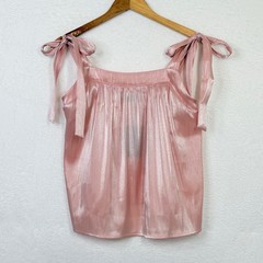 Loungeable Pink Metallic Shimmer Tie Shoulder Camisole Top US 8 NEW