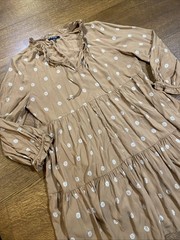 MADEWELL Brown Floral Dot Mini Dress Boho Cottage Peasant Prairie Babydoll Sz L
