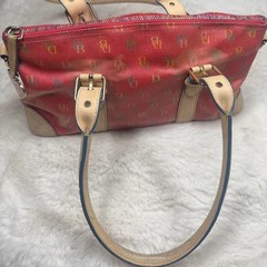 Dooney & Bourke Monogram Multi-Color DB Logo Satchel with Leather Trim