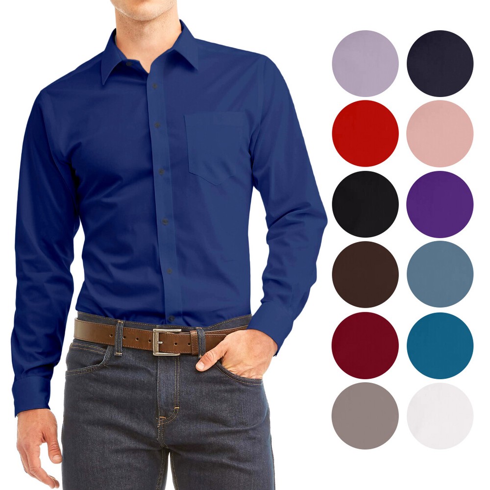 Men&rsquo;s Long Sleeve Regular Fit Button Up Pocket Solid Standard Cuff Dress Shirt