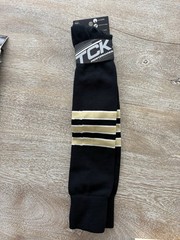 TCK Performance Baseball Softball Socks Black With Gold/White Stripes Mens XL