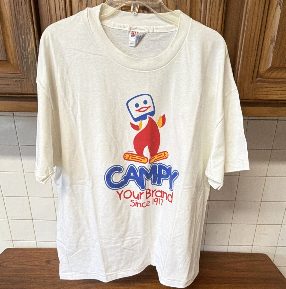 Campy Your Brand 1917 Hanes Heavyweight 50/50 White Graphic Logo T-Shirt XL
