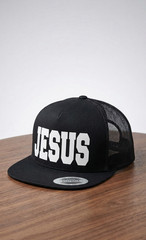 Classics Flat Bill Trucker Cap Meshback Snapback JESUS BLACK Hat