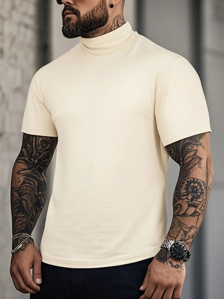 Spring Summer Elastic Comfortable Men&rsquo;s T-shirt Small High Collar Stripe Shirt S
