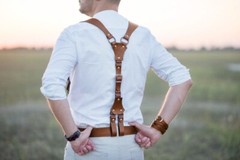 Сognac leather sword belt, Handmade leather Suspenders, leather accessories, men
