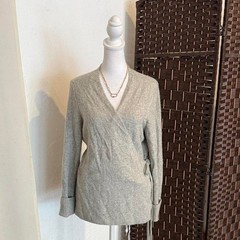 LOFT Women&rsquo;s Grey Wrap Top Sweater with Tie Bow Detail Long Sleeve Size Medium