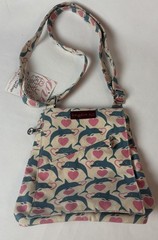 NWT Bungalow 360 Canvas Small Messenger Crossbody Bag Dolphin Heart Print