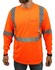 Class 2 Max-dry Moisture Wicking Mesh Long Sleeve Safety T-shirt, Neon Orange