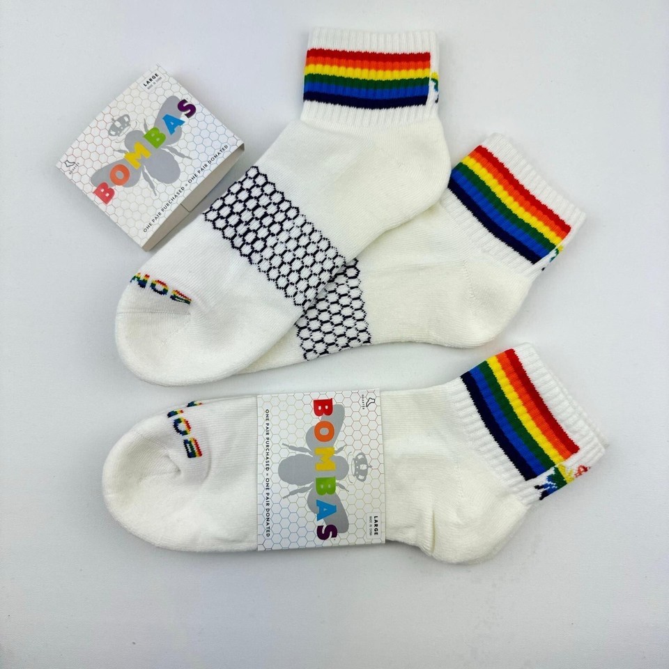 Bombas Rainbow Pride Athletic Quarter Socks Lot Of 3 Pairs Large