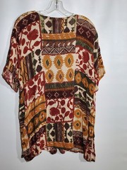 Vintage Resource Patchwork Boho Pattern Short Sleeve Button Up Top L/XL