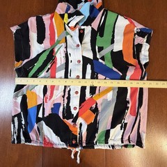Pure Essence Abstract Geometric Button Art Blouse Top Medium Multicolor 80s
