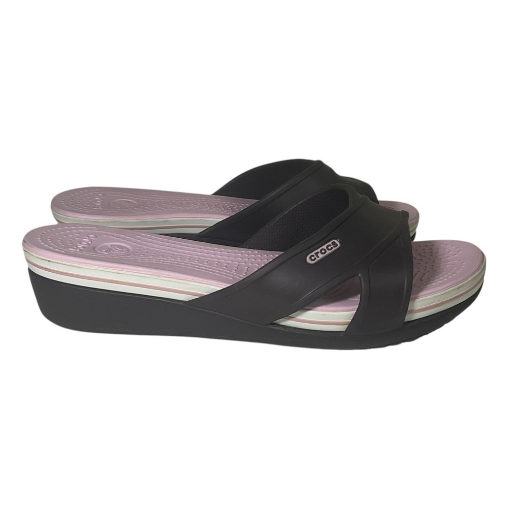 Crocs Cyprus II Wedge Sandals Womens 9 Brown Pink Croslite Criss Cross Comfort S