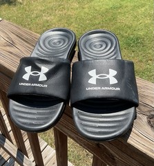 UNDER ARMOUR ANSA Fix SL Size 9 Black with White Logo Women&rsquo;s Comfort Slides