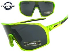 Sporty Biker Wrap Around Shield Fishing POLARIZED SUN GLASSES Large Green Frame