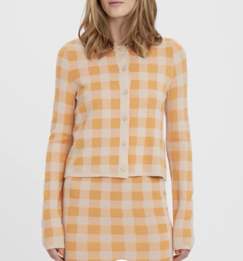 Aware By Vero Moda Orange Gingham Button Up Cardigan NWT SZ Small