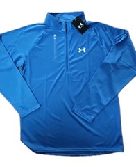 Under Armour Mens Heat Gear Long Sleeve 1/2 Zip Stretch Shirt Blue Medium New.