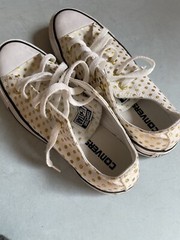 Converse All Star Low Top White Canvas Gold Polka Dot Sneakers Men 4/Women 6