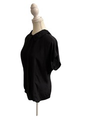 Vintage 100% Silk Black Pintuck Blouse M Quiet Luxury Old Money Back Button Top