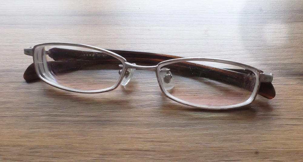 Zero Titanium Glasses Frame Silver Slim Profile Wood Grain