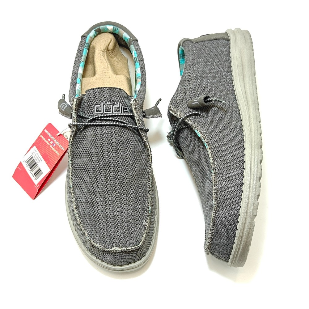 HEY DUDE Shoes WALLY SOX Mens Size 12-15 Charcoal Gray Casual Slip-On Moccasin