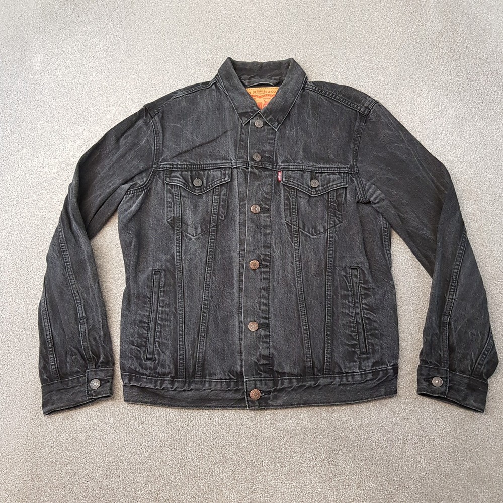 Levis Denim Jacket Medium Black Type 3 Trucker Cafe Racer Moto Biker Button Up