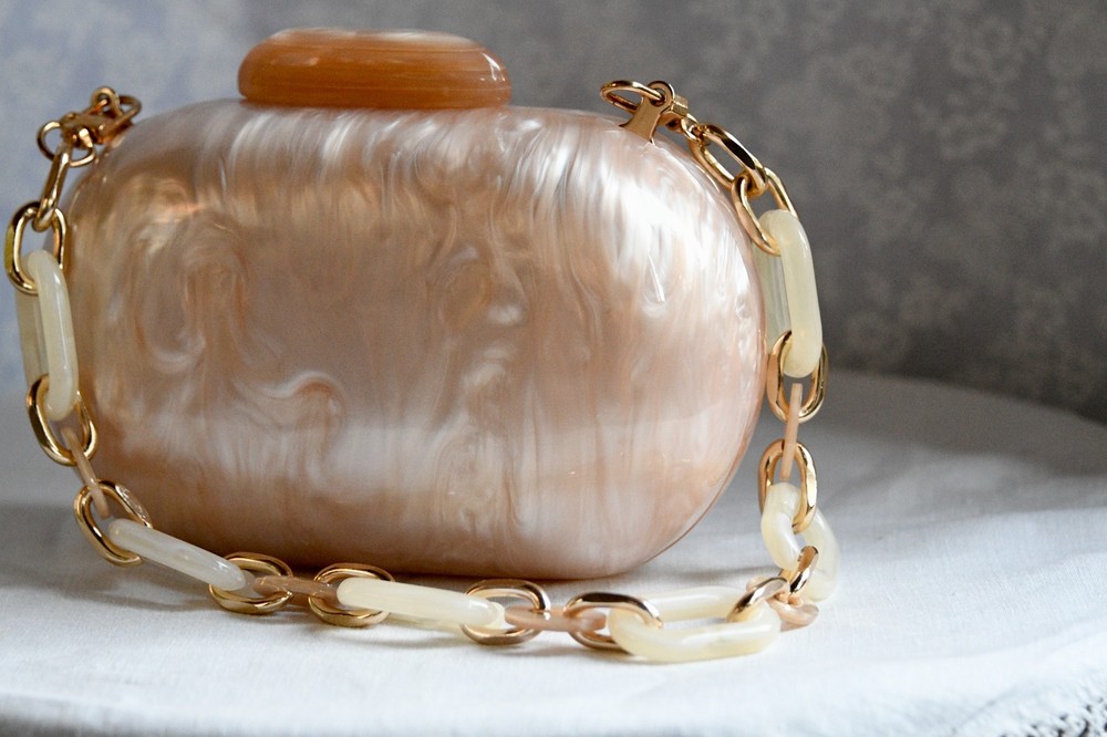 Acrylic Clutch Marble Evening Bag Peachy Beige Color