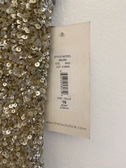 NWT Theia Gold Sequin Flutter Sleeve Shift Dress Metallic & Neutrals Sz 16