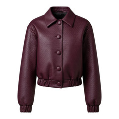 Women&rsquo;s Burgundy Quilted Leather Bomber Jacket Cropped Button Front Coat