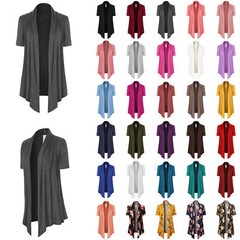 MixMatchy Solid Jersey Knit Short Sleeve Open Front Draped Cardigan