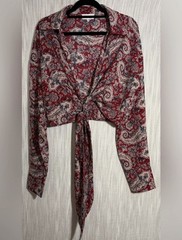 Paisley Tie-Front Crop Shirt – Red American looking